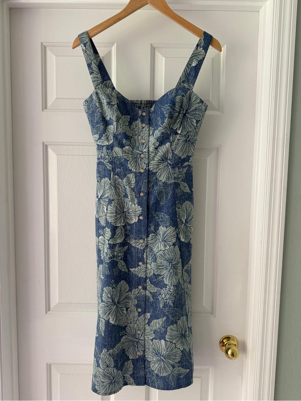 reyn spooner Blue Floral Midi Button-Front Dress